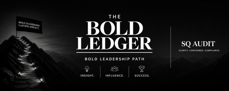Bold Ledger logo with mountains and a flag, highlighting a leadership path and SQ audit.